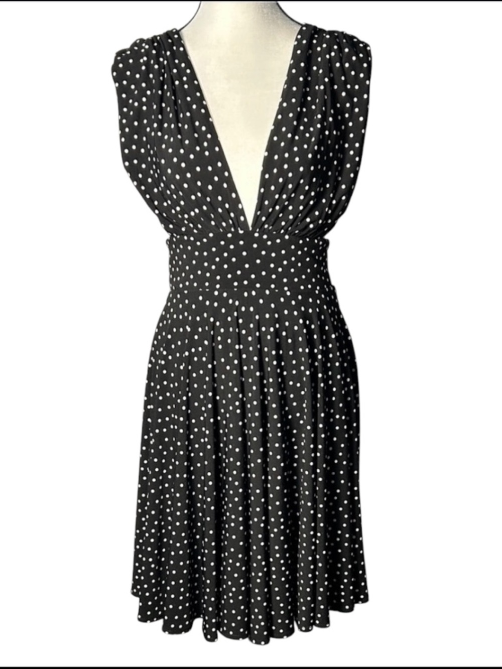 White House Black Market Deep V Polka Dot Midi Dress (Size 2)